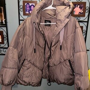 Zara Women's Brown Puffer Jacket